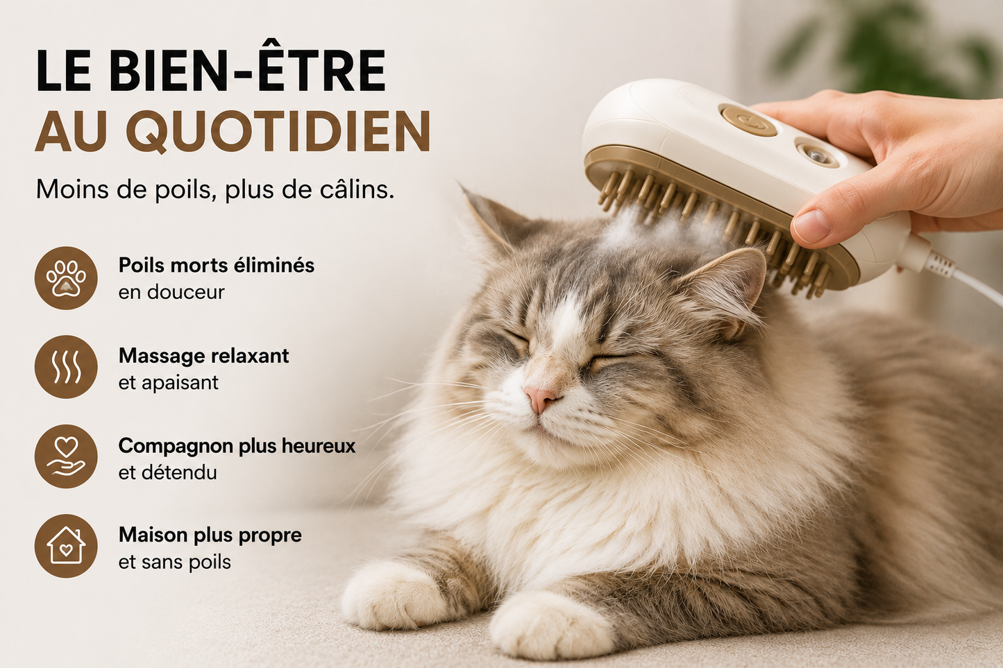 Nicydor PetSteam™ Brosse vapeur 3-en-1 pour chiens & chats